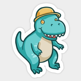 Cute t-rex with hat, dino, dinosaur Sticker